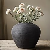 Rustic Ceramic Vase, 7" Black Farmhouse Tall Vase, Vintage Vases, Modern Terracotta Decor Vases for Home Decor, Living Room, Entryway, Table Centerpieces, Shelf, Kitchen, Housewarming Gifts