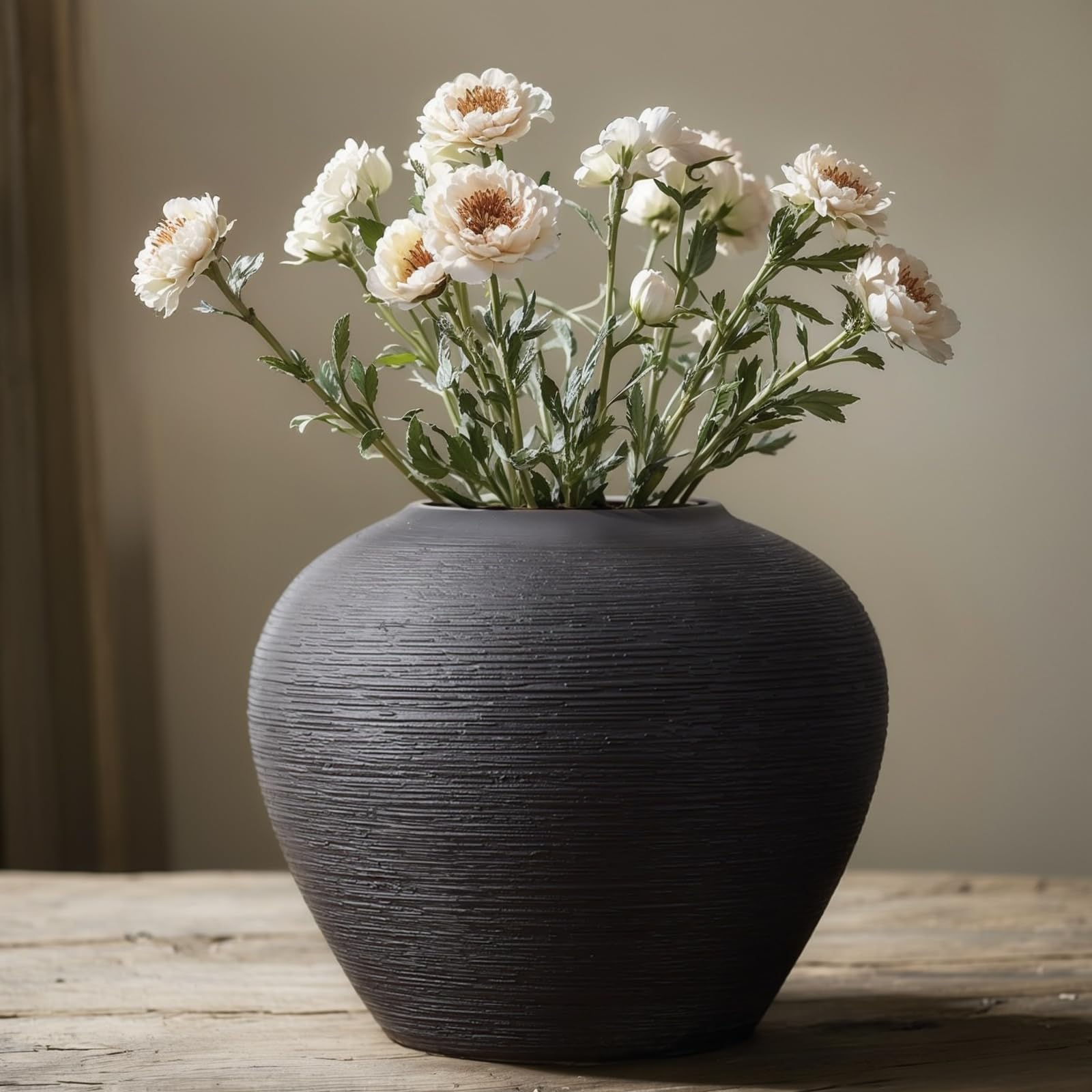 Photo 1 of Rustic Ceramic Vase, 7" Black Farmhouse Tall Vase, Vintage Vases, Modern Terracotta Decor Vases for Home Decor, Living Room, Entryway, Table Centerpieces, Shelf, Kitchen, Housewarming Gifts