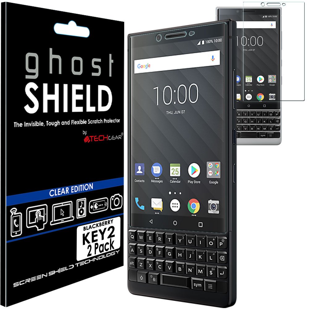 TECHGEAR [2 Pack] Screen Protectors to fit BlackBerry Key2 [ghostSHIELD Edition] Genuine Reinforced Flexible TPU Screen Protector Guard Covers with Full Screen Coverage inc Curved Screen
