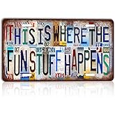 CHCdecor Vintage This Is Where The Fun Stuff Happens Wall Decor License Plate Metal Sign Tin Signs,12x6 inch Aluminum