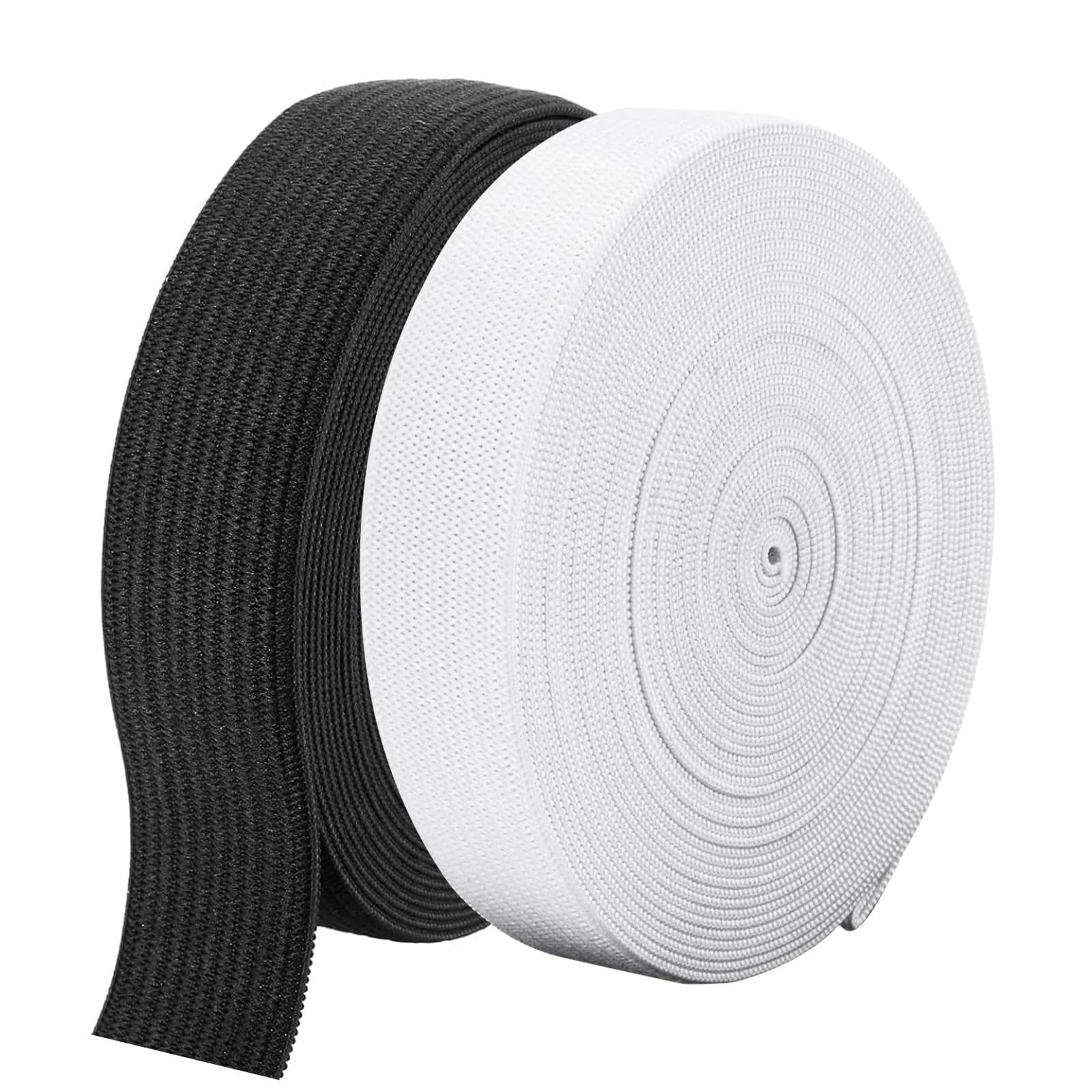 Elastic for Sewing 20mm Wide, 2Pcs 10m Sewing Elastic Bands Black White Flat Elasticity Waist Cord Band Thick Waistband for DIY Craft