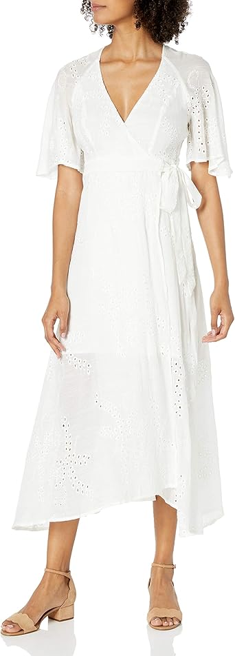 short sleeve wrap midi dress