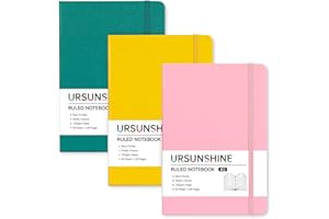 URSUNSHINE Ruled Notebook - 3 Pack A5 Notebooks with Back Pocket, Lined Journal Notebook, Spiral Journal for Women, 5.7" x 8.4", 128 Pages, College Ruled Notebook/Journal, 100gsm Paper, for Office & School