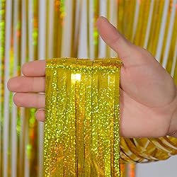 Melsan Gold Foil Curtain, 2 Pack 3.2 ft x 8.2 ft