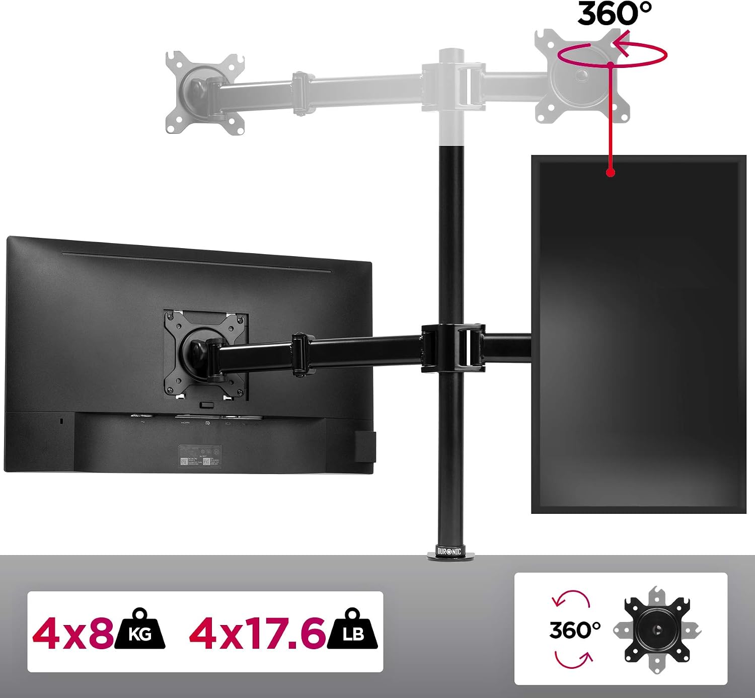Duronic DM254 Multi 4 Monitor Stand, Black, Quadruple - Image 5