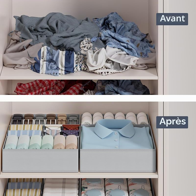 Lot de 12 Boites de Rangement de Non-tissé, Organiseurs de tiroir Pliable et Respirant, Rangement Tiroir Ideal pour Soutiens-Gorge, Sous-Vêtements, Gris Classique — photo 3 sur 7