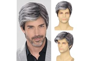 Tereshar Grey Mens Wig Pixie Cut Wigs Short Layered Synthetic Heat Resistant Hair Replacement Wigs for Daily Halloween Costume Party Use (Ombre Gray)