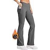 Willit Women's Fleece Lined Pants Yoga Crossover Leggings Bootcut Thermal Winter Pants Flare Leggings Water Resistant
