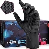 FINITEX Nitrile Disposable Diamond Texture Black 6.3mil Mechanic Gloves | Powder-free, Latex-free,Industrial-grade,Black,3D Diamond Texture, Comfortable fit,Heavy Duty,Mechanic,House Home Cleaning