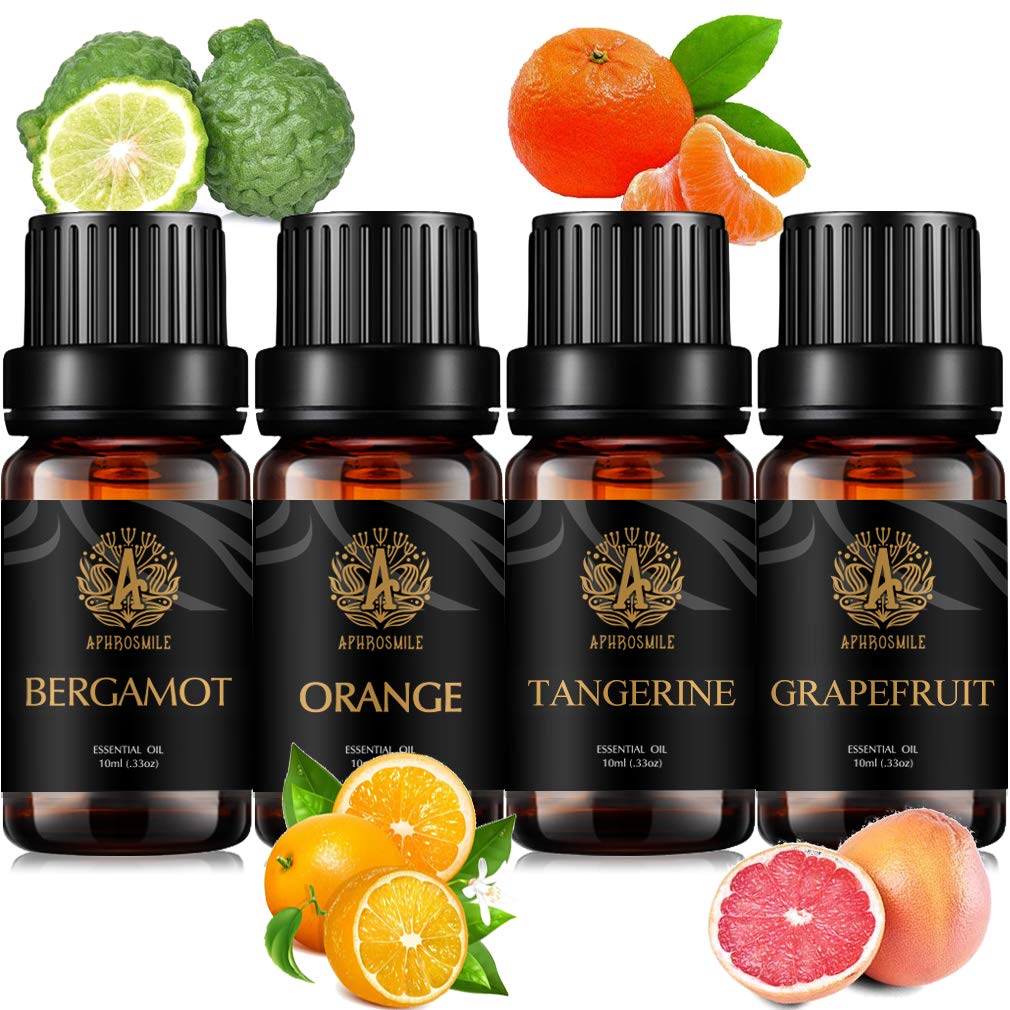 Aromatherapy Bergamot Essential Oil Set for Diffuser, Grapefruit Essential Oil Kit for Humidifier,4x10ml Therapeutic Grade Orange Essential Oils-Pure Tangerine,Orange,Grapefruit,Bergamot Oil