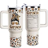 qynspngs Cat Mom Gifts For Women, 40 oz Tumbler With Handle, Coffee Cups With Lid And Straw Birthday Gift, Christmas Gift, Mother's Day Gifts For Cats Owners,Cat Lovers Travel Mug