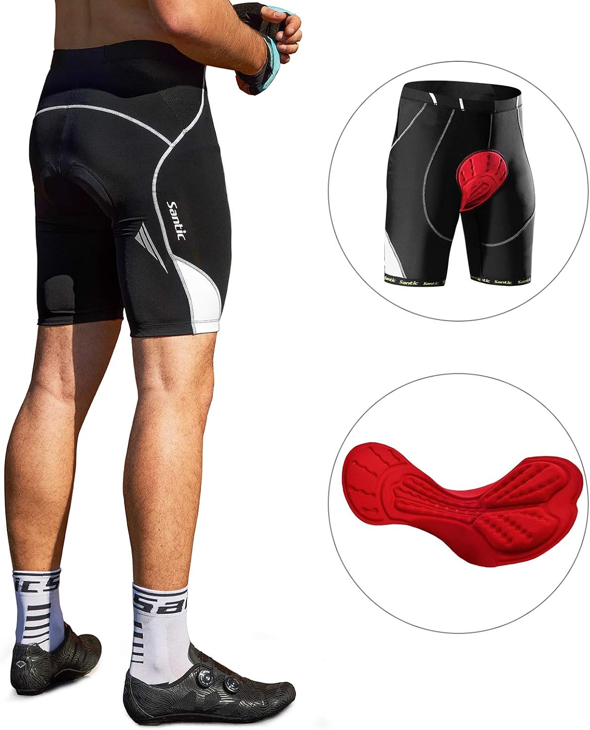 Santic Cycling Shorts Men's Bike Biking Bicycle Pants Tights 4D Coolmax Padded: Clothing