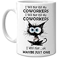Hyturtle Black Cat Coffee I Will Not Kill My Coworkers 11oz White Ceramic Coffee Tea Mug, Gifts For Cat Lovers, Coffee Lovers, On Birthday, Holiday