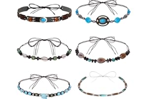 Haakong 6Pcs Cowboy Hat Bands Ethnic Western Hat Band for Cowboy Hats Leather Cowgirl Turquoise Hatbands Beaded Hat Bands for