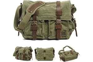 Vintage Genuine Canvas Messenger Bag Large Crossbody Satchel Shoulder Laptop Purse for Hiking Camping Traveling