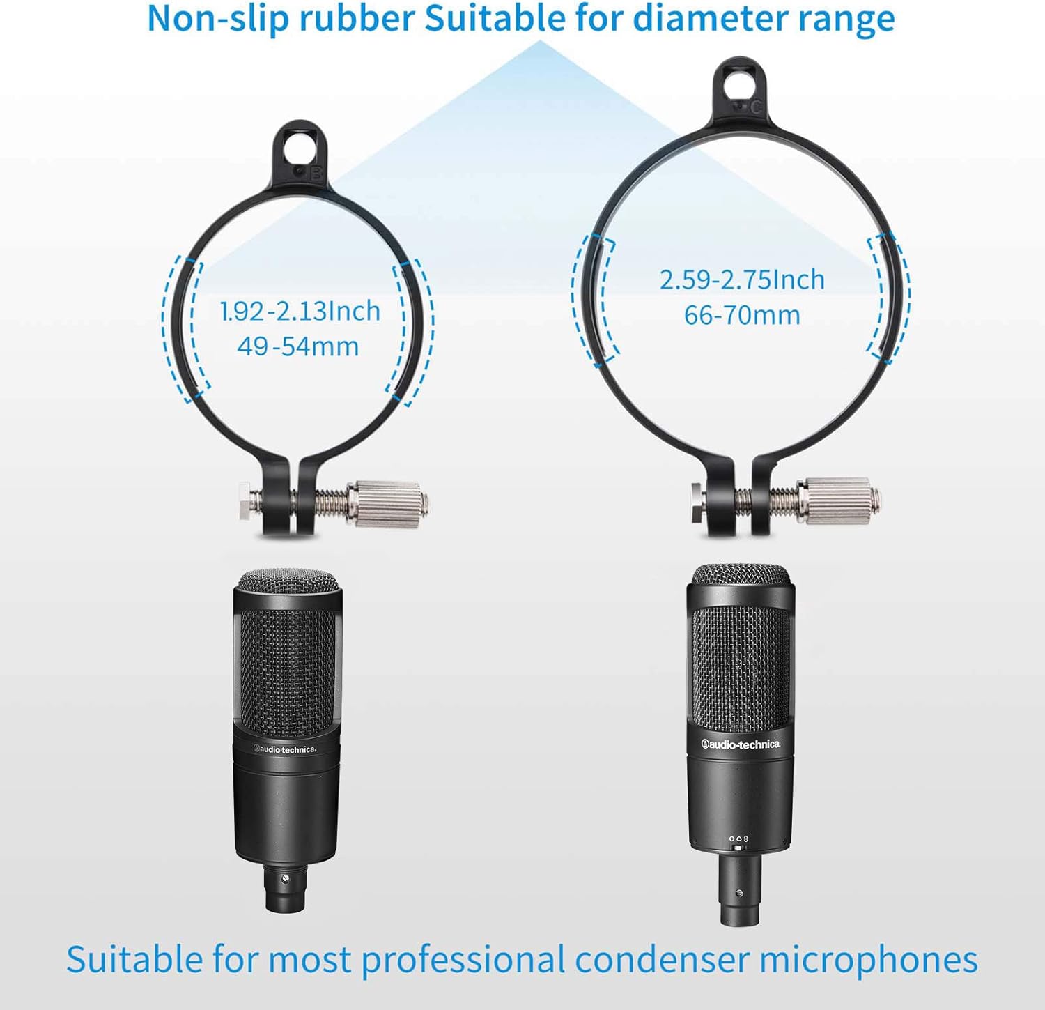 Amazon Com Moukey Microphone Shock Mount With Metal Pop Filter Compatible With 49mm 54mm Diameter Mic At2020 At2020usb Except Blue Yeti Anti Vibration Suspension Shock Mount With Screw Adapter Musical Instruments