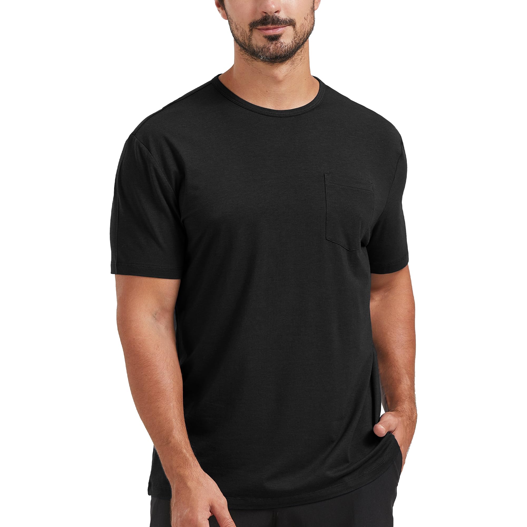 Photo 1 of netdraw Men's Ultra Soft Bamboo Viscose Pocket T-Shirt Classic Fit Lightweight Cooling Short Sleeve Casual Sleep Pajama Shirt, Black, Medium