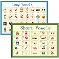 LUGMAZU 2Pcs/Set Classroom Phonics Bulletin Board Sets for Kindergarten | Kids Learning Posters & Wall Charts | Long and Short Vowel Charts for Classroom Decorations,16"x 23.6"