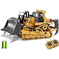 WELIN Remote Control Bulldozer Toys, 9-Channel RC Dozer with Metal Bulldozing Blade Alloy Looseners, Construction Vehicles wi