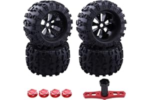 HobbyPark Pre-Glued 1/8 Scale 17mm Hex Hubs RC Truck Tires and Wheels Set for Traxxas Maxx Tmaxx E-Revo Revo 3.3, Arrma Kraton Notorious 6s, Redcat Kaiju Shredder, JLB Cheetah Monster (4-Pack)