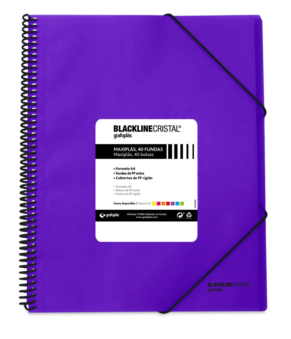 Grafoplás 39834235 Folder Polypropylene with 40 Pockets A4 Purple Spiral Bound Rubber Closure Maxiplás Blackline Glass — image 1