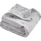 NTBAY Muslin Toddler Blanket, 4-Layer, 30x40 Soft and Breathable Receiving Blanket for Newborns and Infants, Crib Stroller Travel Use, Striped Dog