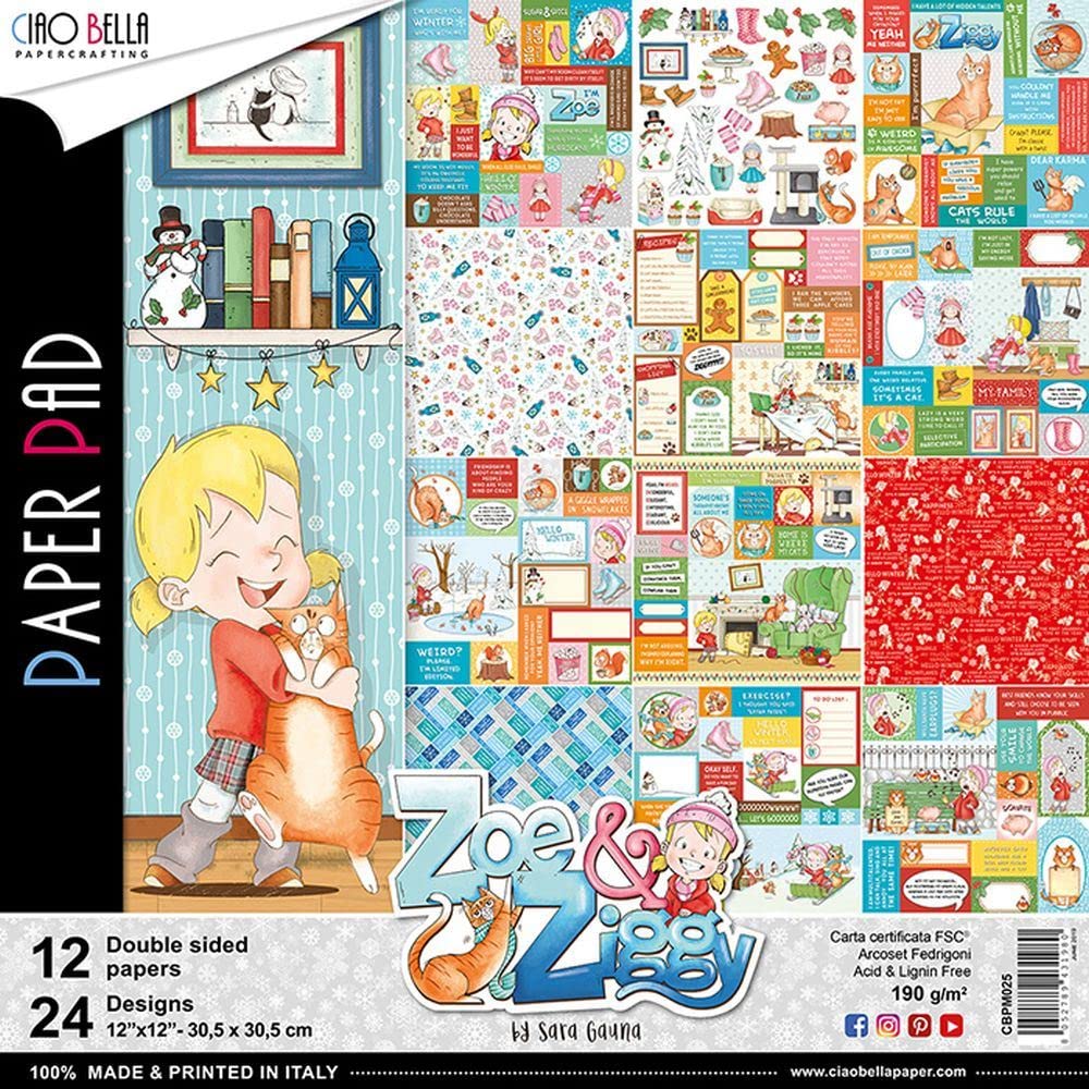 CIAO BELLA PAPER PAPR PCK 12X12 12PK, Zoe & Ziggy, 12 Designs/2 Each, One Size