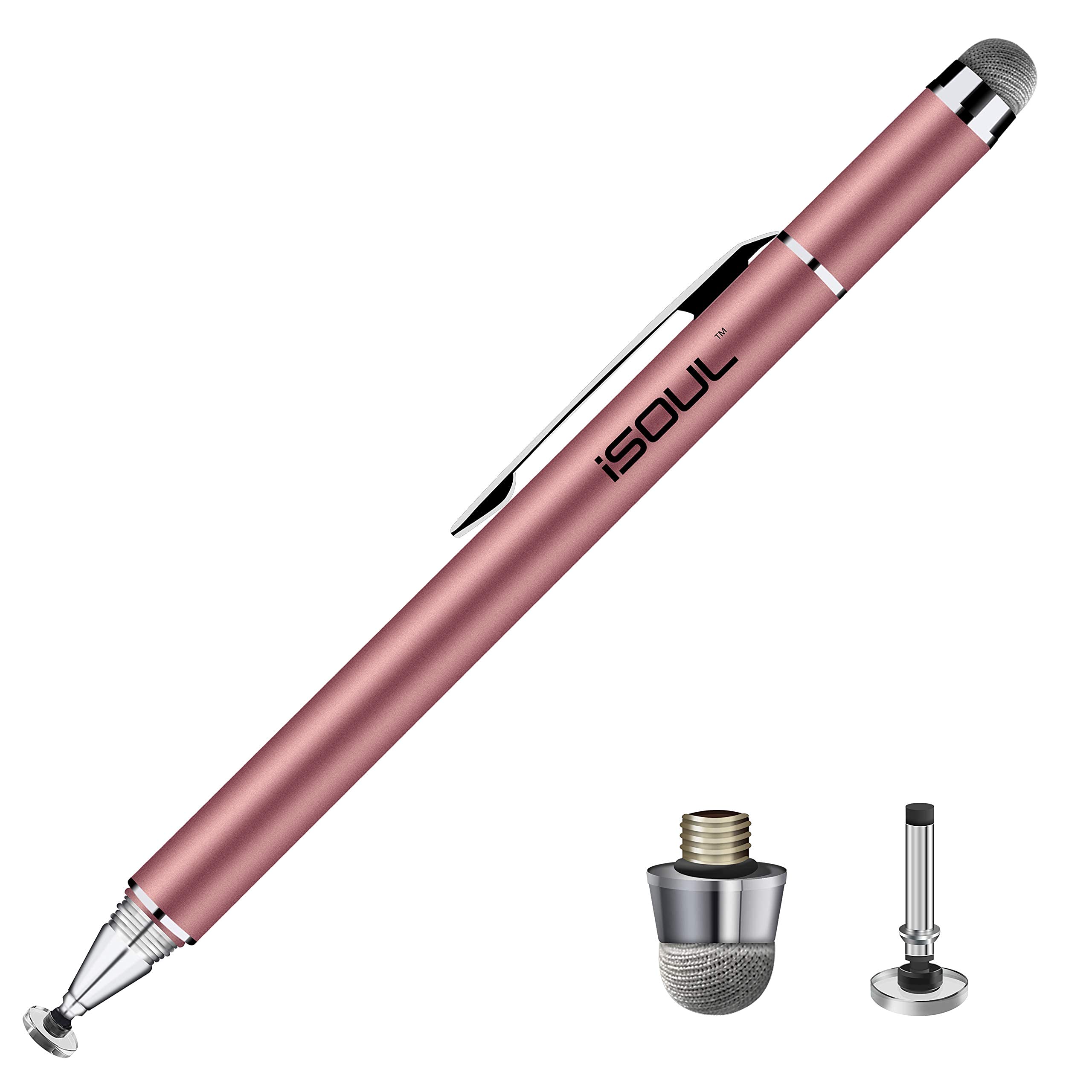 iSOUL Fine Tip Stylus Pen Universal Capacitive Disc Styli 2-in-1 Touch Screen Pens with 2Pcs Replacement Tips for Smartphones, iPhone iPad 10.2 inch 2020 (8th Gen) Pink DSC&FBR STYLS 1_PNK — image 1