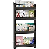 MAHANCRIS Kids Bookshelf, 4-Tier Wall Mount Bookshelf for Kids, Behind The Door Bookshelf, Hanging Book Shelf for Kids Room, Playroom, Bedroom, Living Room, Black KBBK7601