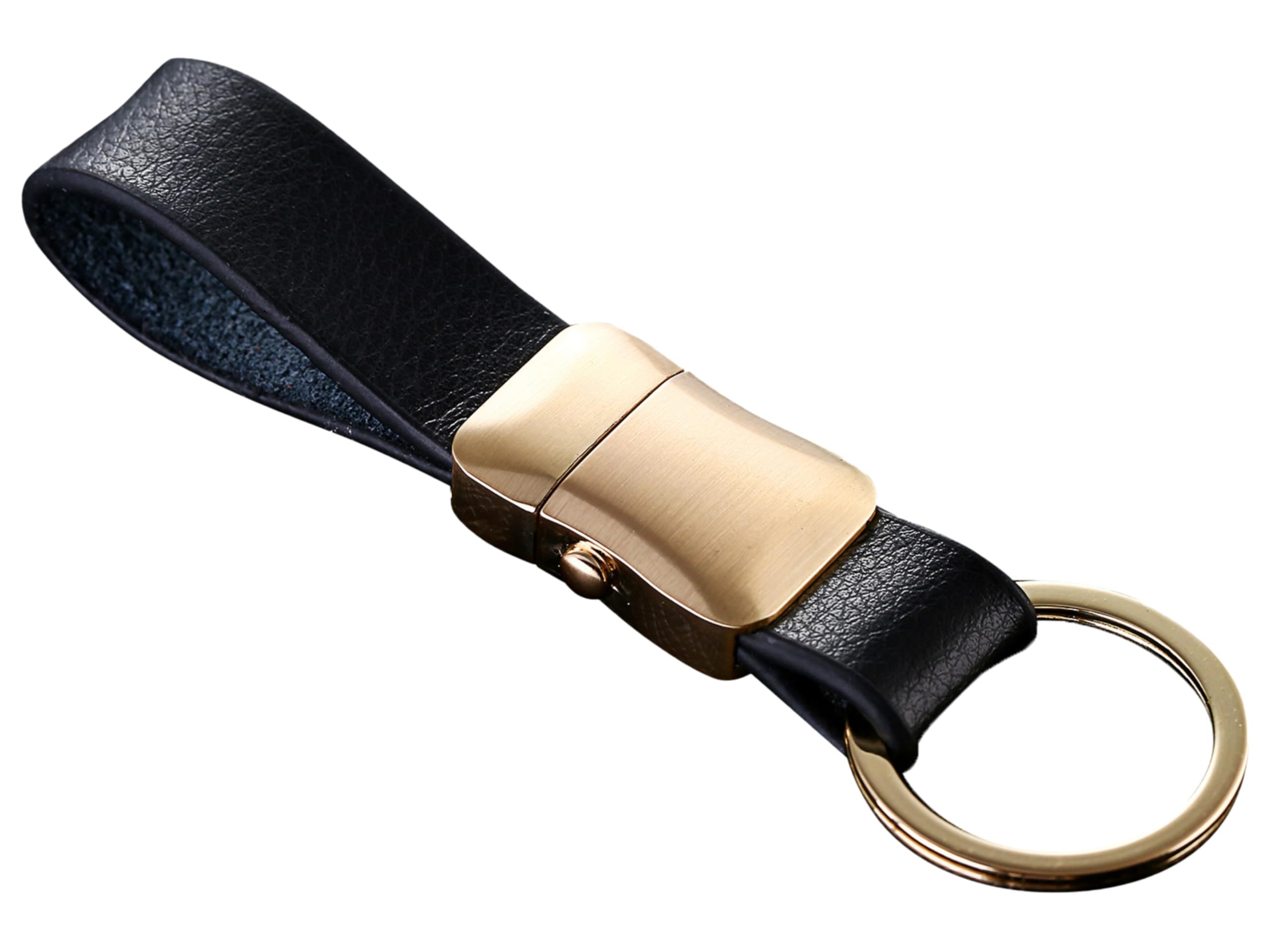 Cerbery® | Elegant Leather Keyring with Rings and Gift Box | Keychain Keychain Key Holder Keyring car Photo Engraving Ring | Ladies Men | Gift (Gold)
