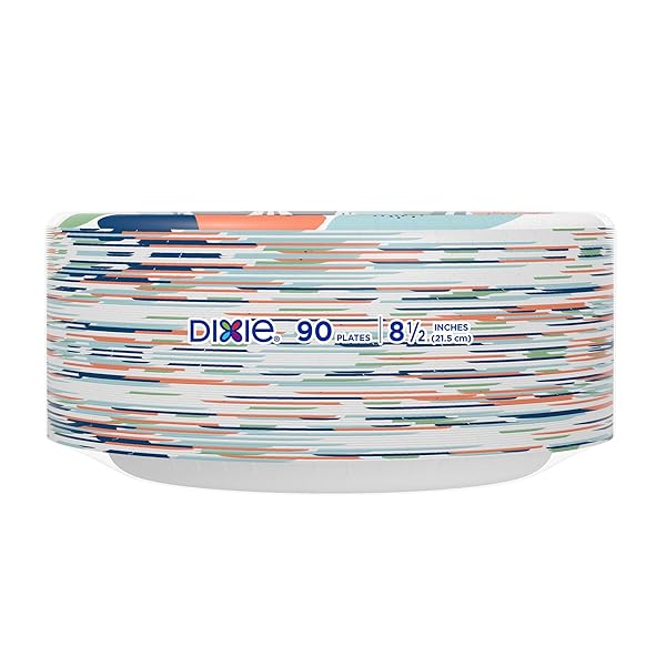 DIXIE MEDIUM PAPER PLATES, 8.5 INCH, 90 COUNT, 2X STRONGER*, MICROWAVE-SAFE, SOAK-PROOF, CUT RESISTANT, DISPOSABLE PLATES FOR EVERYDAY BREAKFAST, LUNCH, & DINNER MEALS