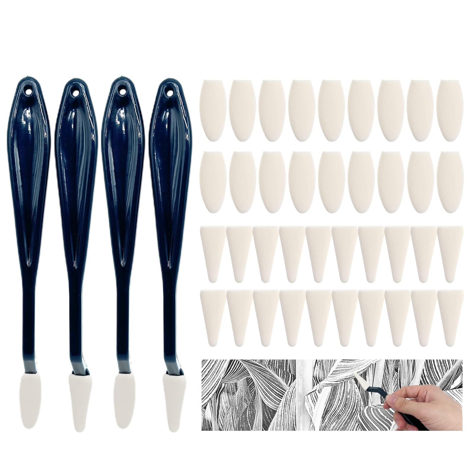 TSHAOUN 4 PCS Sketch Wiper, Paper Art Blenders Sketchs, Sketchs Wiper Set with 40 Sponge Heads, Kneaded Eraser, Painting Eraser, for Sketch Drawing and Detail Painting (4)