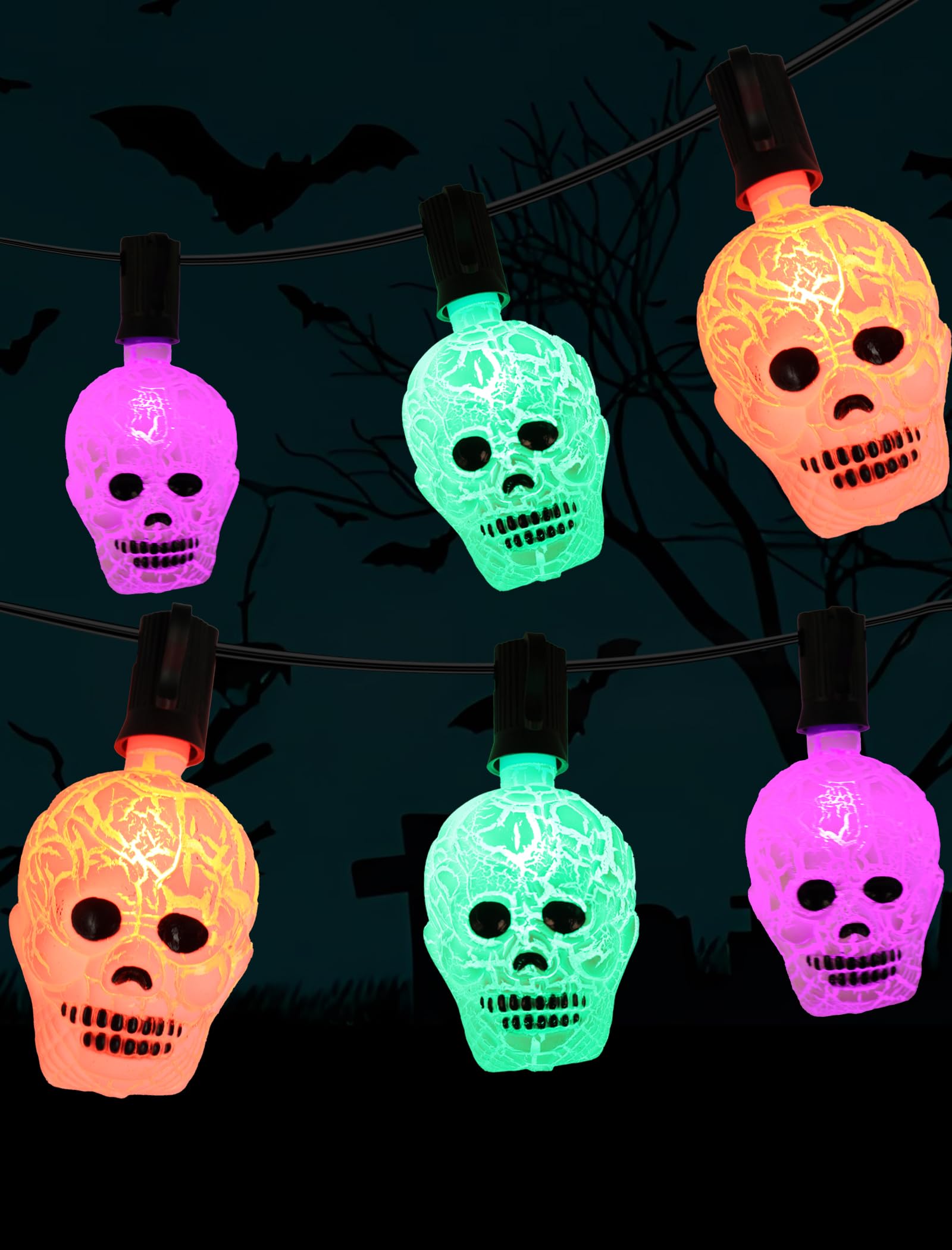Photo 1 of 10.5ft Halloween Skull Lights Plug In, UL Certified Connectable String Lights for Outdoor Indoor Halloween Decor, Waterproof Spooky Decorations with Spare Bulb & Clips for Yard, Party, Porch