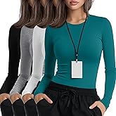 Xaatren 4 Pack Women's Underscrub Shirts Nurse Undershirts Long Sleeve Crewneck Slim Fit Tops Soft Stretchy Basic Tee