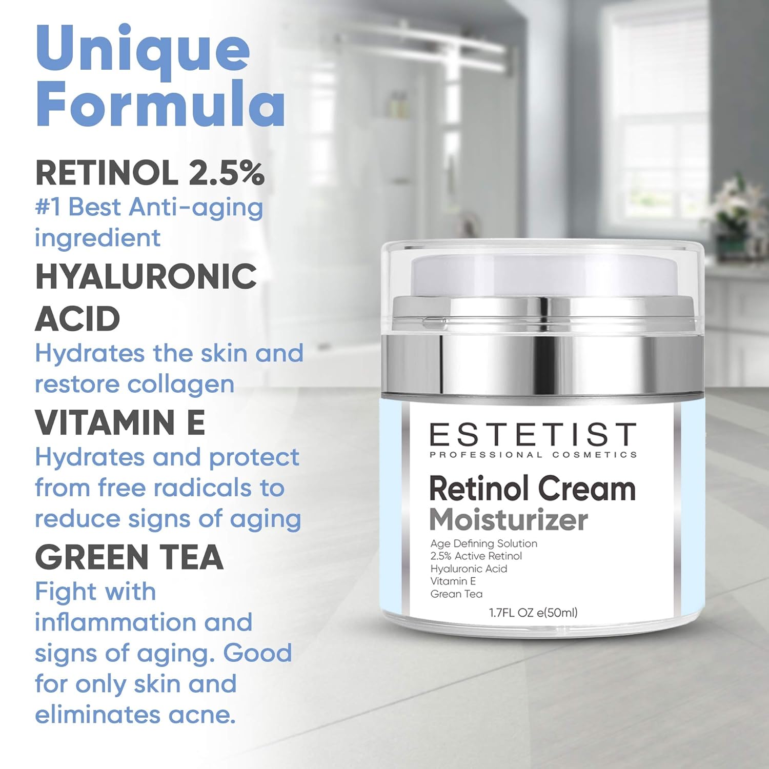 Face Moisturizer Retinol Cream for Day & Night with Hyaluronic Acid - Best Facial Age Defying Solution for Anti Aging, Wrinkles & Fine Lines to Restore Elasticity With SPF: Beauty