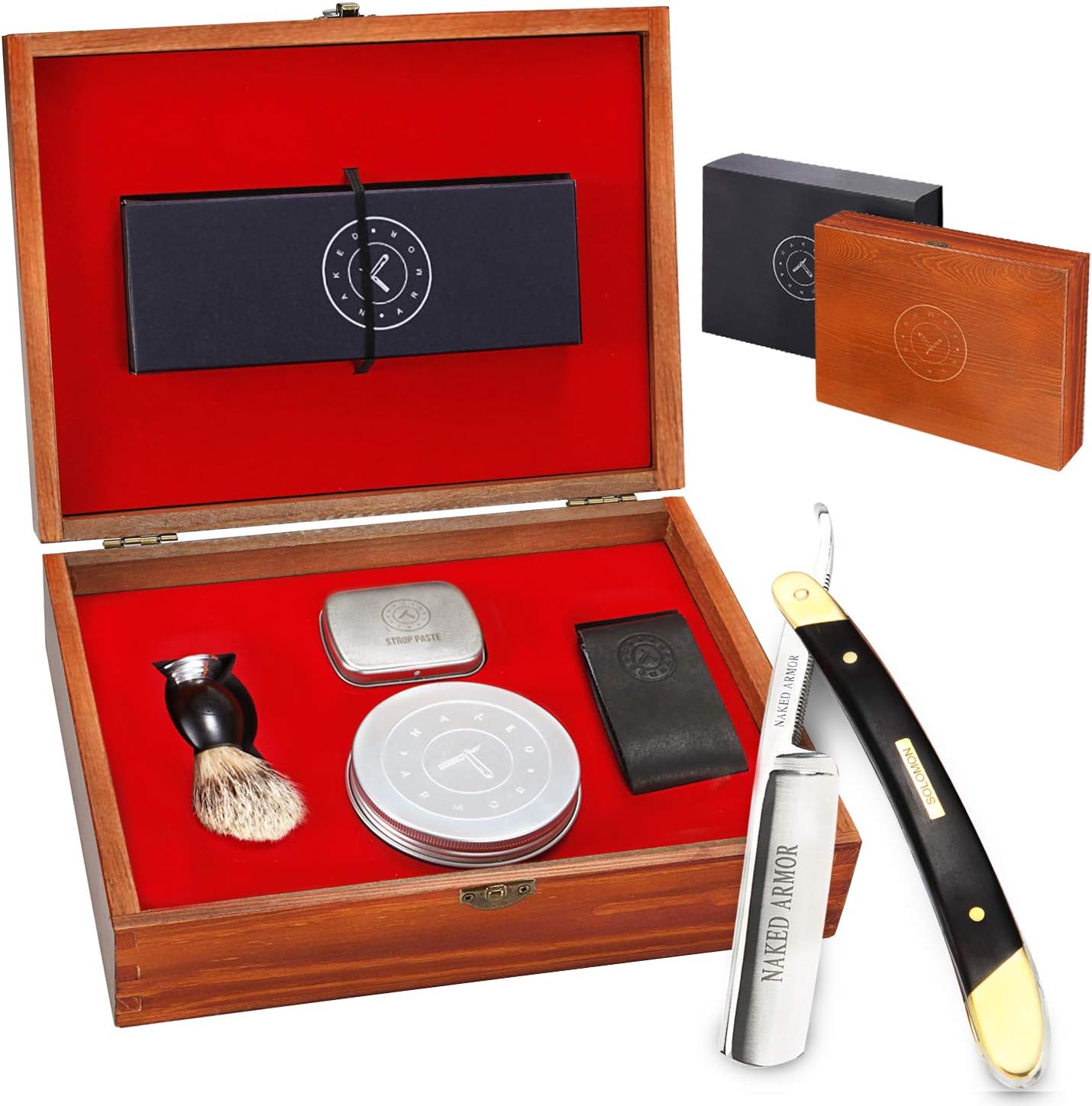 Black Wood Straight Razor Kit - Amazing. Everything You Need in One Box - Cutthroat Shaving Sharp Edge Stainless Steel Blade + Leather Strop, Puck, Beginner Set, Balanced Wood Handle, Great Gift