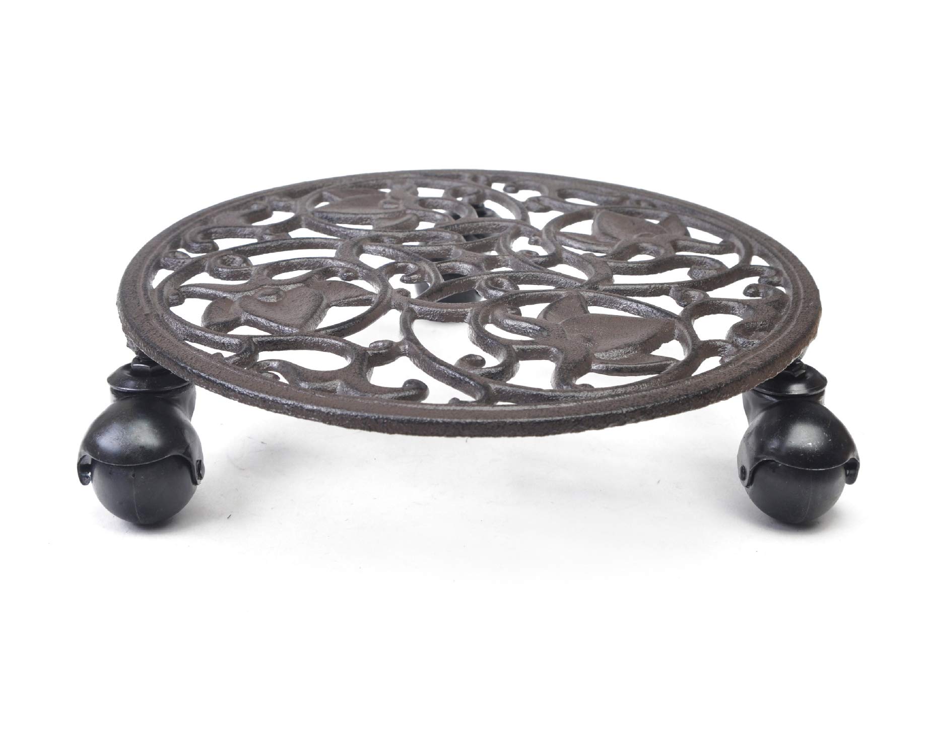 Photo 1 of Fasmov Rose Cast Iron Plant Stand Plant Pallet Caddy Plant Pot with Heavy Duty Wheels Indoor Outdoor Planter Trolley Casters Rolling Tray Coaster