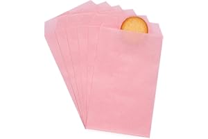 Baby Pink Small Flat Greaseproof Kraft Paper Treat Bags 3x5 for Bakery Cookies Candies Dessert Chocolate Soap Wedding Tossing, Stamps, Party Favor, Pack of 100 by Quotidian (3'' x 5'')
