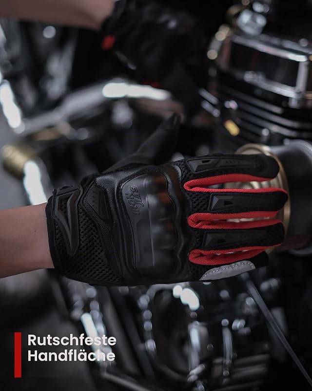 Motorradhandschuhe Herren Sommer Touchscreen weich atmungsaktiv und bequem geeignet für Motorradfahren Bergsteigen Wandern und andere Outdoor-Sportarten Rot-M