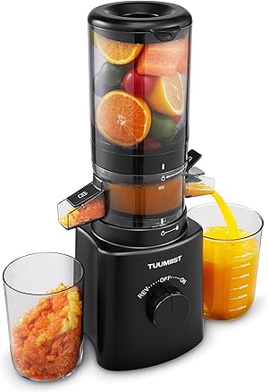 TUUMIIST Entsafter‚ Slow Juicer mit 120mm Extra Großem Einfüllschacht, Entsafter Gemüse und Obst Testsieger anwendbar Ganzes Obst und Gemüse, Leicht zu Reinigen, Hohe Saftausbeute, Glanzschwarz