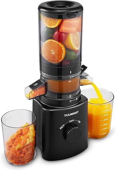 TUUMIIST Entsafter‚ Slow Juicer mit 120mm Extra Großem Einfüllschacht, Entsafter Gemüse und Obst Testsieger anwendbar Ganzes Obst und Gemüse, Leicht zu Reinigen, Hohe Saftausbeute, Glanzschwarz