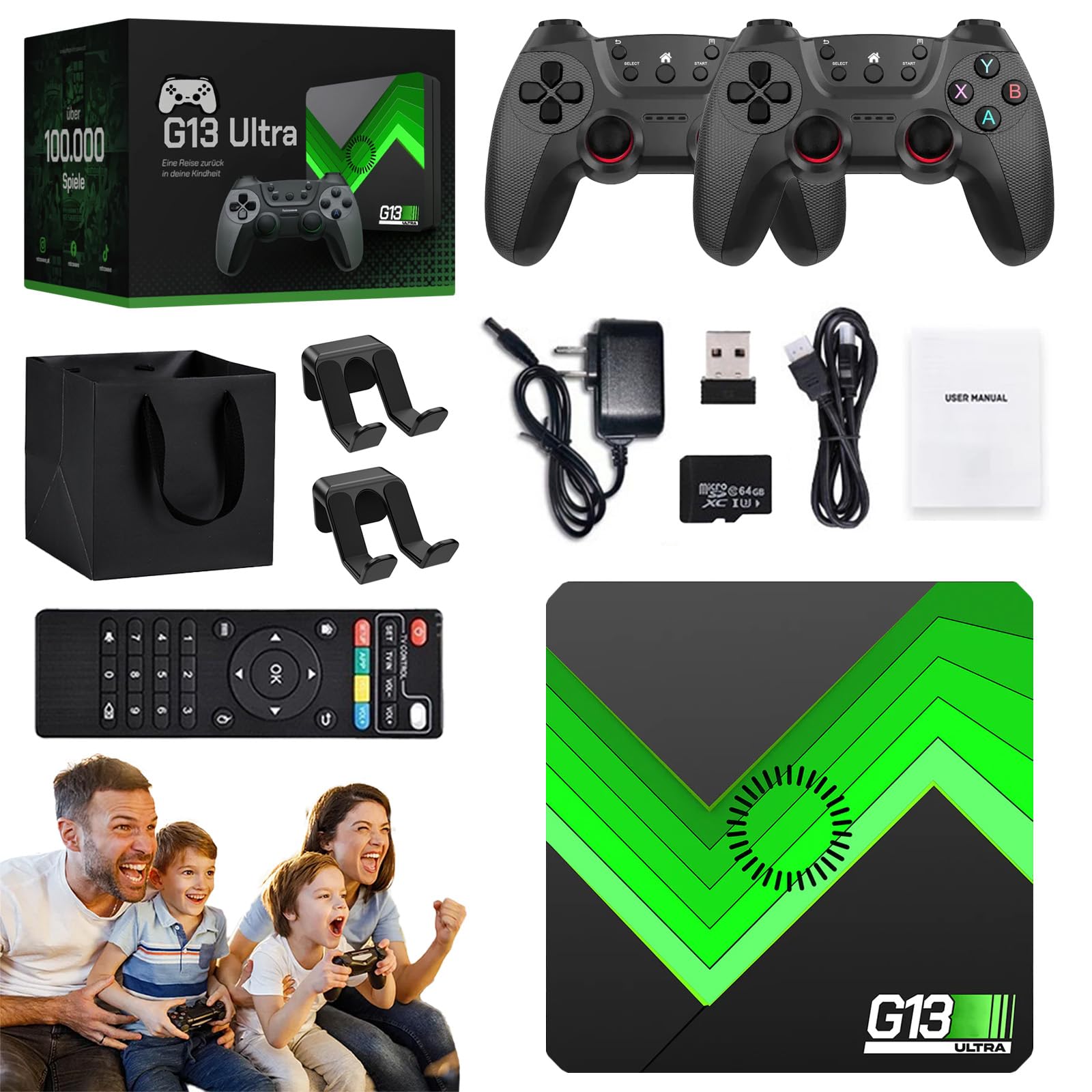 Ruileyou 2026 Upgrade Retrowave G13 Ultra, G13 Ultra Konsole, Verbesserter Controller, 4K HD 60 Bilder pro Sekunde, Plug and Play Video Game Console, Geeignet für Partys und Familien (64G)