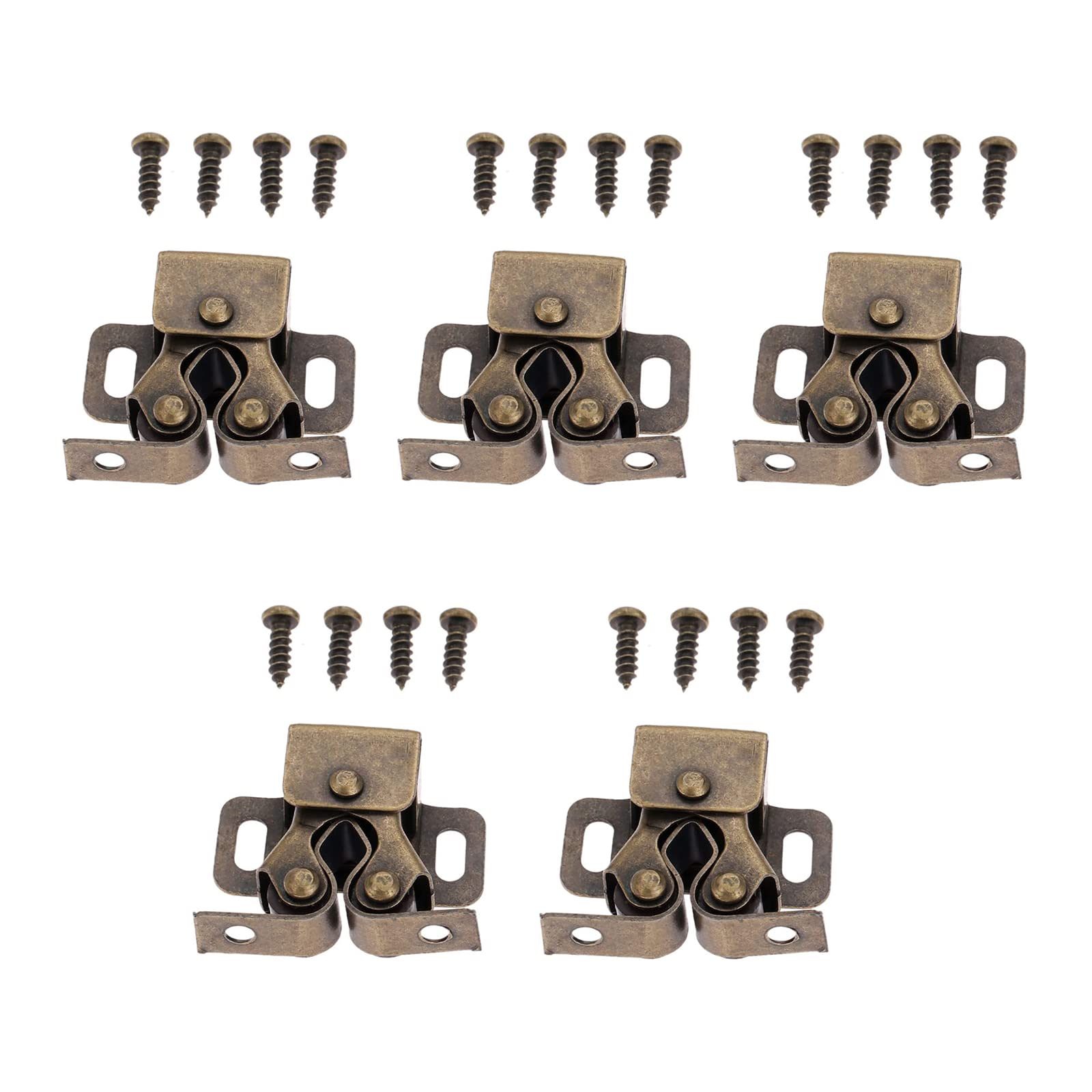 5Pcs Bronze Double Roller Catch Cupboard Cabinet Door Stoppers Damper Buffer Wardrobe Hardware Home Tools
