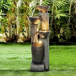 <b><center>Cómo decorar el jardín: Una selección de las mejores ideas que te encantarán</b></center> 4 WATURE 101 cm de columna de agua para jardín, moderna fuente para exteriores con sonidos de agua calmante y luz LED eléctrica, bonita fuente de agua para decoración de jardín