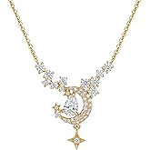 WEARON Gold Necklace for Women Gold Star Necklace 14K Gold Plated CZ Necklace Dainty Choker Charm Necklaces Hypoallergenic Trendy Jewelry for Women Gift