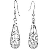 18k Gold Plate 925 Sterling Silver Vintage Filigree Dangle Earrings for Women