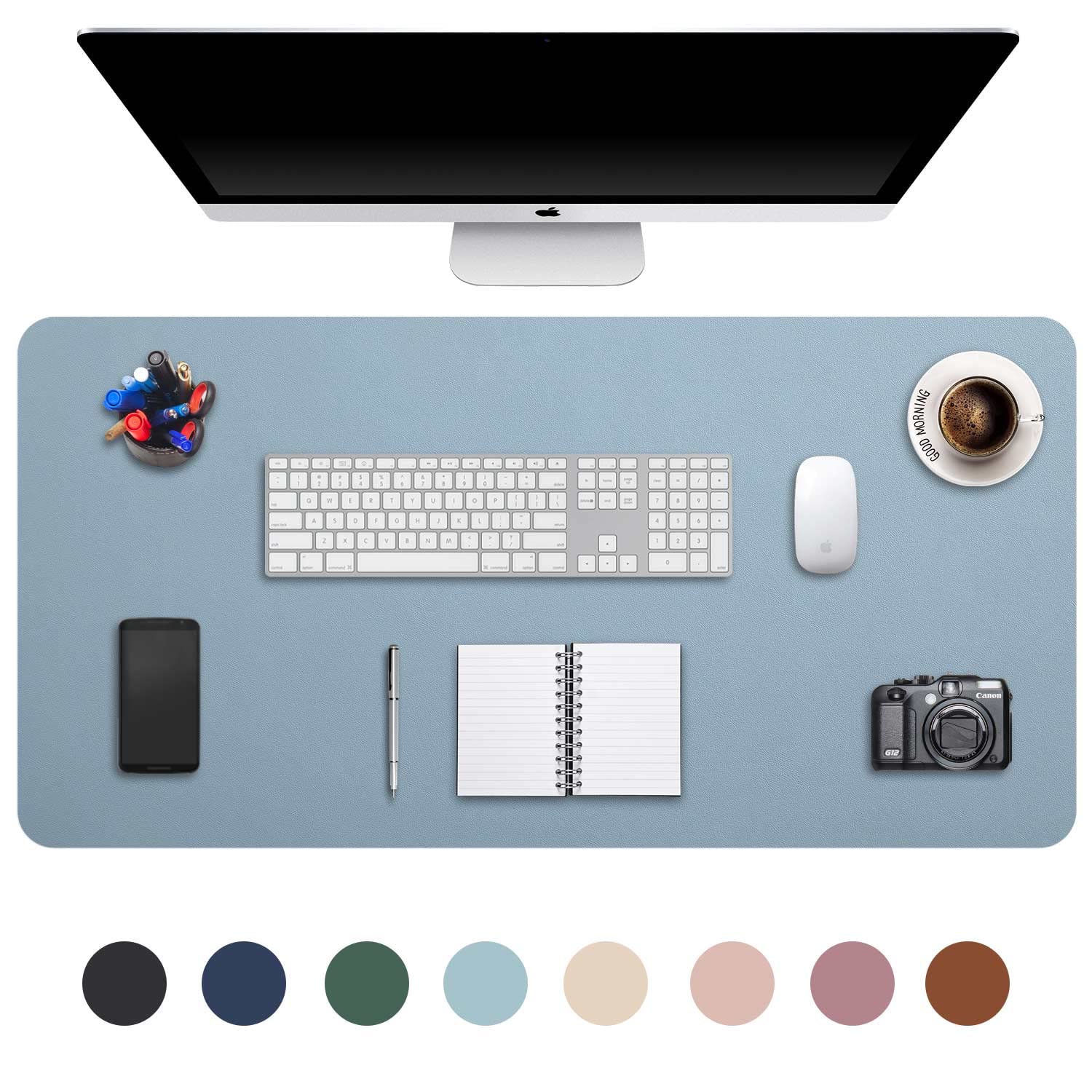 Extended Mouse Pad Mat XXL Desk Pad Large Desk Mat DOBAOJIA 35.4" X 16.9" Desk Blotter Writing Pad for Laptop/Office/Home, PU Leather Waterproof +Suede Non-Slip 90 x 43cm (Greyish Blue)