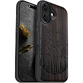 Carveit Magnetic Wooden Case for iPhone 16 Case, Wood Artisan Engraved & Black Soft TPU Shockproof Cover, Compatible with MagSafe Wireless Chargers (Alpine Lakes) Blackwood