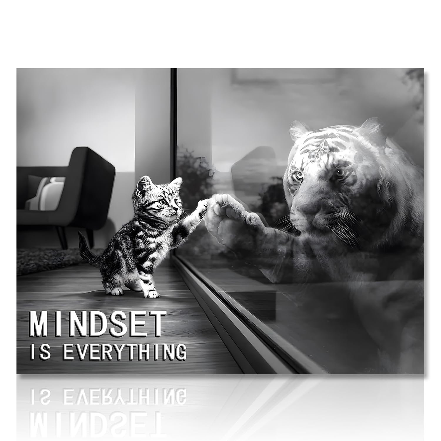 NymphFable Motivational Wall Decor Poster Cat and Tiger, Black White Inspirational Quotes Wall Poster for Office Living Room Decor 12x16 in Unframed