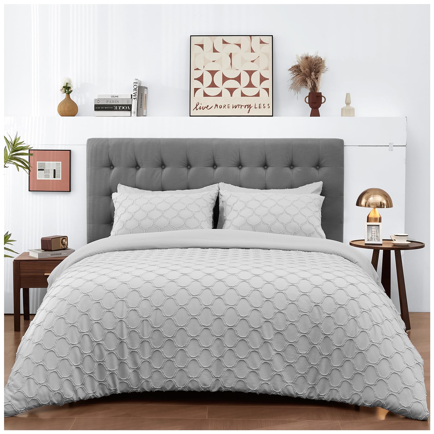 Microfiber Duvet Cover Grey Bedding - Super King Bed Set